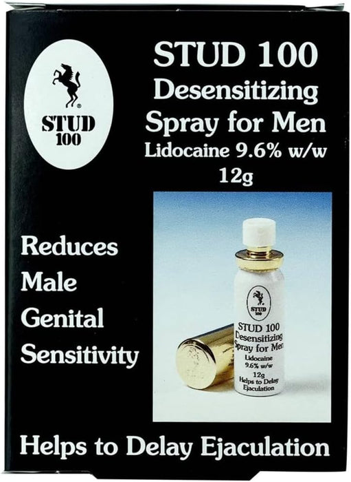 Image of Stud 100 Desensitizing Spray For Men 12g box with HealthPharm.co.uk 