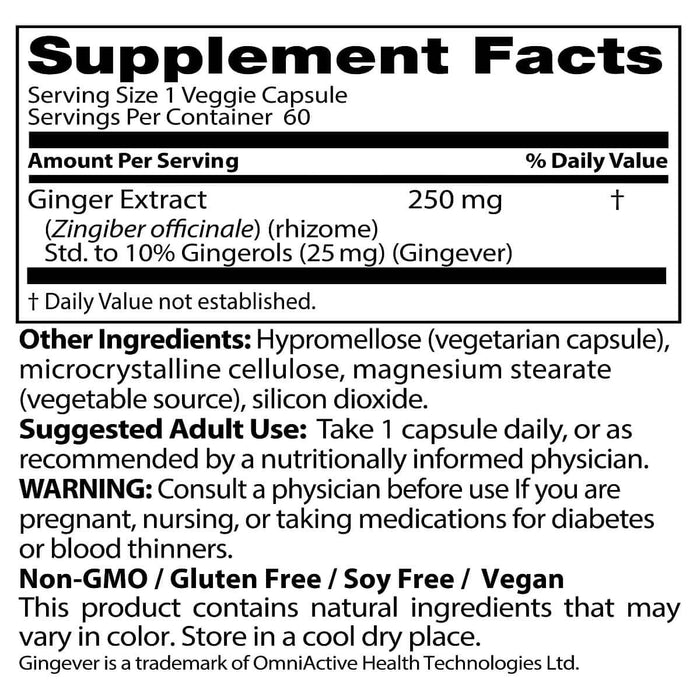 Doctor's Best High Potency Ginger 250mg 60 Veggie Capsules | Premium Supplements at HealthPharm.co.uk