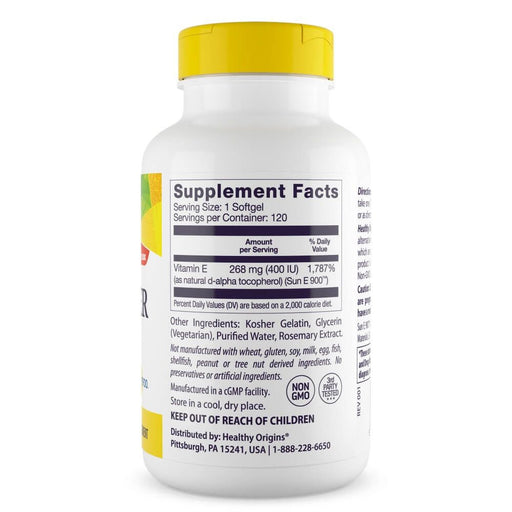 Healthy Origins Sunflower Vitamin E, 400iu 120 Softgels | Premium Supplements at HealthPharm.co.uk