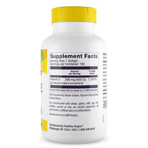 Healthy Origins Vitamin E 400iu 180 Softgels | Premium Supplements at HealthPharm.co.uk