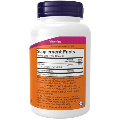 NOW Foods Ascorbyl Palmitate 500 mg 100 Veg Capsules | Premium Supplements at HealthPharm.co.uk