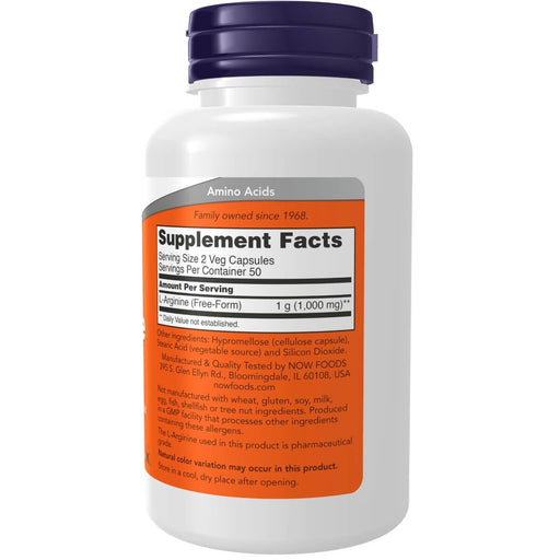NOW Foods L-Arginine 500 mg 100 Veg Capsules | Premium Supplements at HealthPharm.co.uk