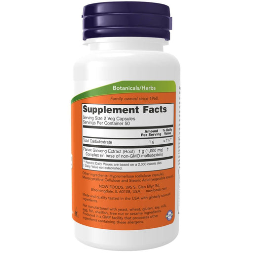 NOW Foods Panax Ginseng Extract 500 mg 100 Veg Capsules | Premium Supplements at HealthPharm.co.uk