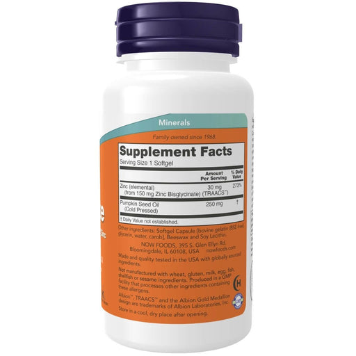 NOW Foods Zinc Glycinate 120 Softgels | Premium Supplements at HealthPharm.co.uk