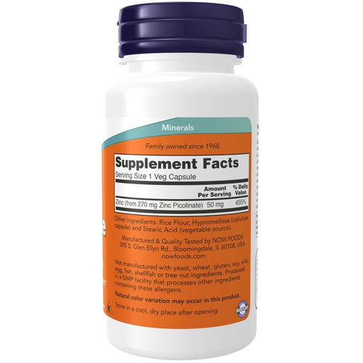 NOW Foods Zinc Picolinate 50 mg 120 Veg Capsules | Premium Supplements at HealthPharm.co.uk