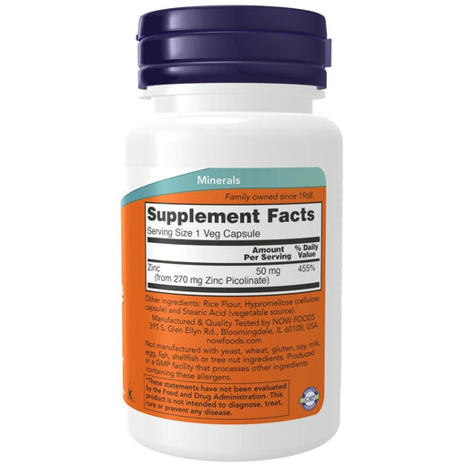 NOW Foods Zinc Picolinate 50 mg 60 Veg Capsules | Premium Supplements at HealthPharm.co.uk
