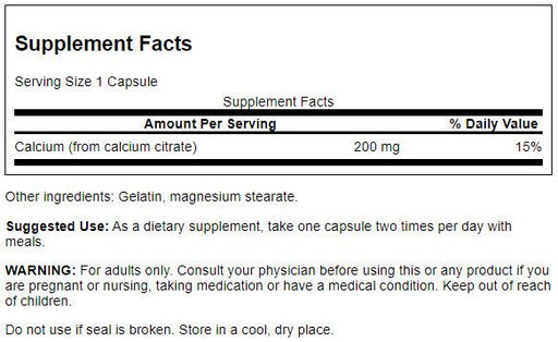 Swanson Calcium Citrate 200 mg 60 Capsules | Premium Supplements at HealthPharm.co.uk