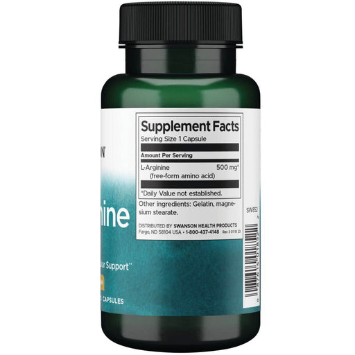 Swanson L-Arginine 500 mg 100 Capsules | Premium Supplements at HealthPharm.co.uk