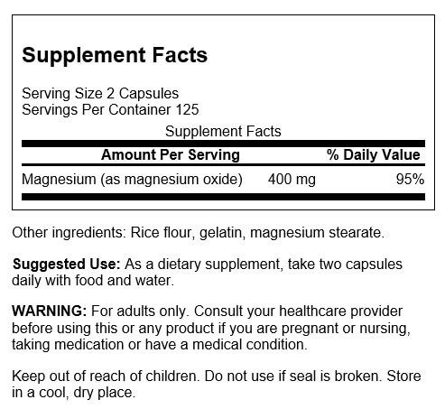 Swanson Magnesium 200 mg 250 Capsules | Premium Supplements at HealthPharm.co.uk