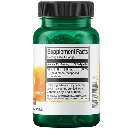 Swanson Natural Vitamin E Natural 400iu (268 mg) 100 Softgels | Premium Supplements at HealthPharm.co.uk