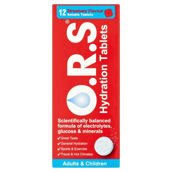 O.R.S Hydration Tablets Adults & Children 12 Strawberry Flavour Soluble Tablets