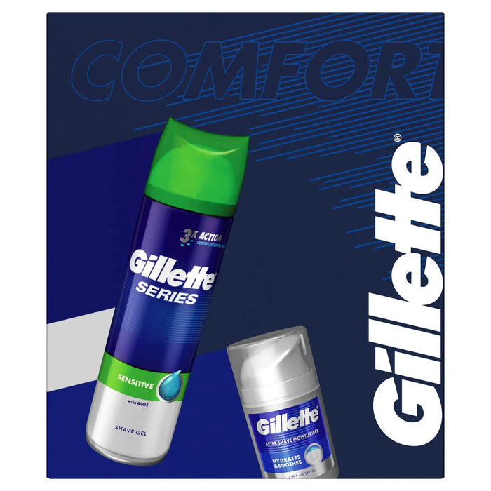 Gillette Sensitive Series Gift Set, Shave Gel 200ml with Soothing Moisturiser 50ml