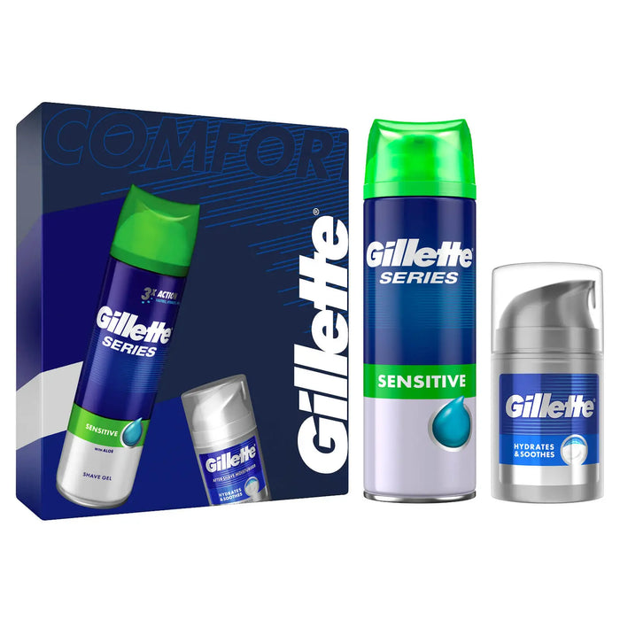 Gillette Sensitive Series Gift Set, Shave Gel 200ml with Soothing Moisturiser 50ml