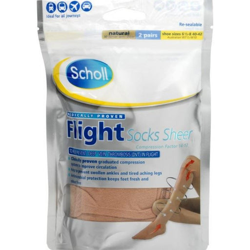 Scholl Flight Socks Sheer Natural 2 Pairs Shoe Sizes 6 1/2-8 Scholl