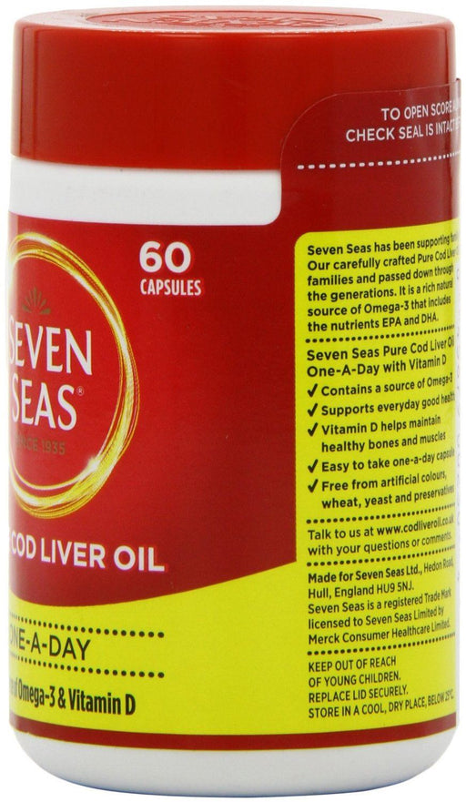 Seven Seas Pure Cod Liver Oil One-A-Day 60 Capsules