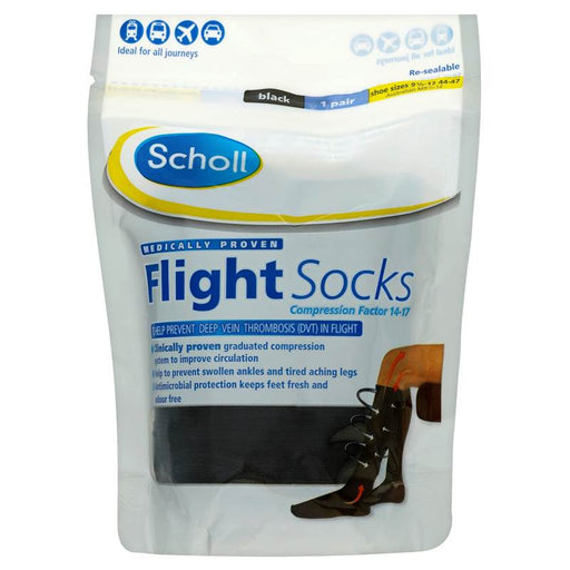 Scholl Flight Socks Black 1 Pair Shoe Sizes 9 1/2-12 Scholl