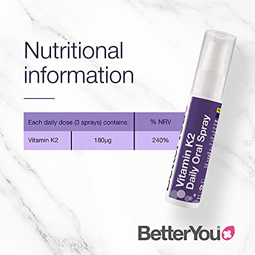 BetterYou Vitamin K2 Daily Oral Spray | Supports Normal Bone Health and Blood Clotting | 25ml (160 sprays) | Palm Oil Free | Natural Peppermint Flavour