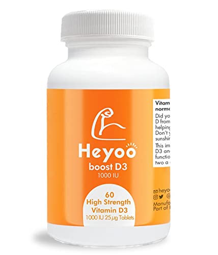 Heyoo Boost D3 1000iu - 60 High Strength Vitamin D3 Tablets with Calcium - Boosts Immunity, Maintains Healthy Bones, Teeth & Muscle Function - Vegan