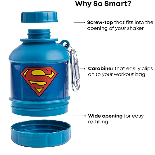 Smartshake Whey2Go Justice League Protein Powder Storage Container 50g Supergirl Pink Protein Shaker Bottle Funnel for Women - 110ml DC Comics Shake Bottle Storage for Protein Shakes