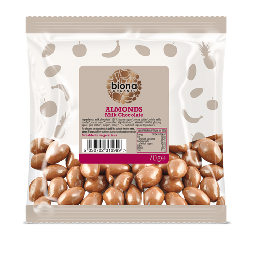 Biona Organic Milk Choc Almonds 70g