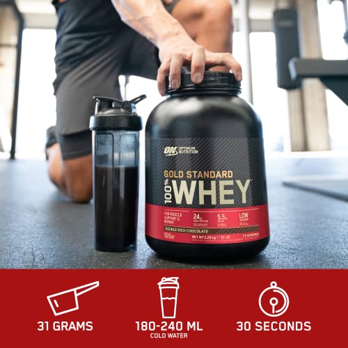 Optimum Nutrition Gold Standard Whey Protein Muscle Building Powder With Naturally Occurring Glutamine and Amino Acids Vanilla Ice Cream 151 Servings 4.53kg Packaging May Vary