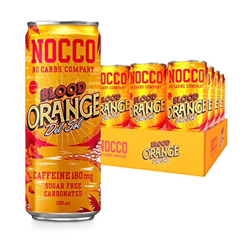 NOCCO Energy Drink | BCAA 180mg Caffeine sugar free drinks enhanced with amino acids and vitamins | pre workout fizzy drinks 12 x 330ml (Blood Orange Del Sol)