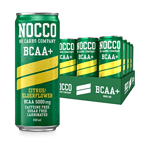 NOCCO BCAA Sugar free drinks enhanced with amino acids and vitamins | pre workout fizzy drinks 12 x 330ml (Citrus/Elderflower)