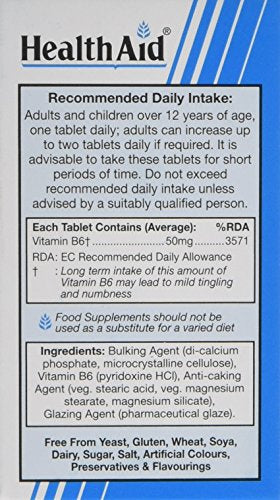 HealthAid Vitamin B6 (Pyridoxine HCl) 50mg - 100 Tablets