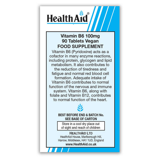 HealthAid Vitamin B6 (Pyridoxine HCl) 10mg - 100 Tablets