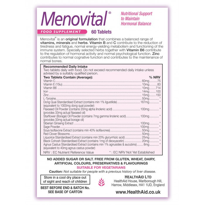HealthAid ® Menovital® Supplement to Support Menopause Symptoms 60 Tablets
