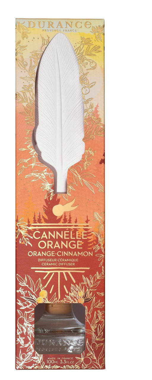 Durance Provence France Ceramic Feather Diffuser 100ml - Orange Cinnamon