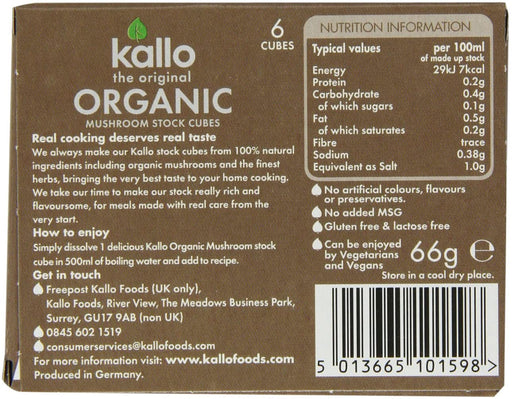 Kallo Organic Mushroom 6 Stock Cubes 66g