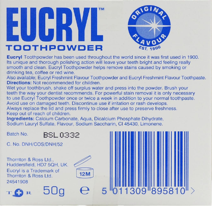 Eucryl Toothpowder Freshmint Flavour 50g Eucryl