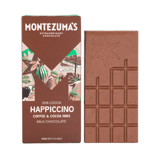 Montezuma's Happiccino 35% Cocoa Milk Chocolate with Coffee & Cocoa Nibs Bar 90g