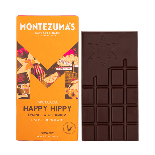 Montezuma's 'Happy Hippy' Dark Chocolate with Orange & Geranium 90g