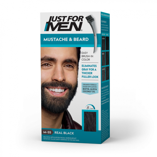 Just For Men Mustache & Beard Brush-In Colour Gel | Real Black M-55