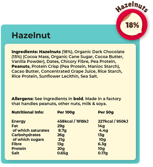 Vivefoods Hazelnut Dark Chocolate Coated Protein Bar 50g