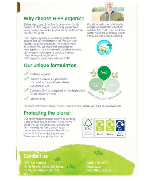 HiPP Organic Combiotic First Infant Milk 1 from Birth Onwards 800g